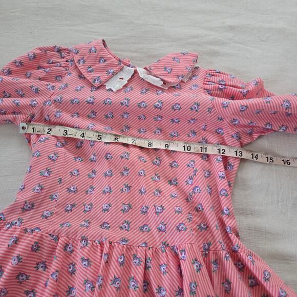 Vintage Floral Pink Striped Full Circle Dress kids 6 - Picture 4 of 6